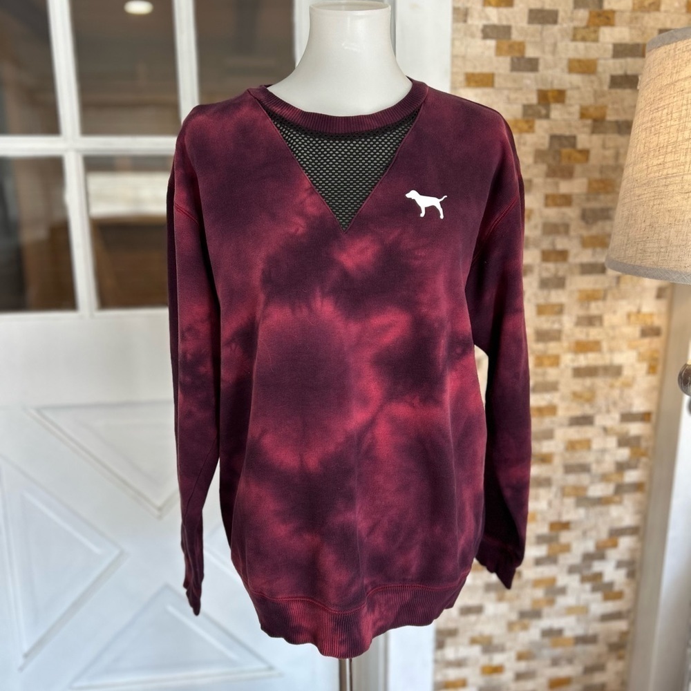 PINK Victoria's Secret Red Sweatshirt with Mesh V-neck Chest Detail - Picture 3 of 6